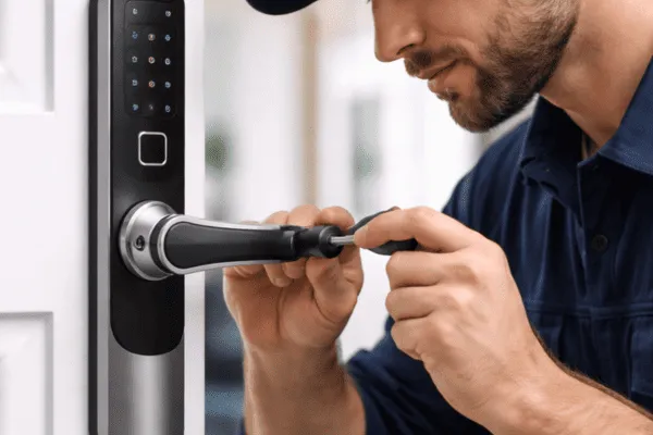 especialista chaveiro instalando fechadura digital em goiania